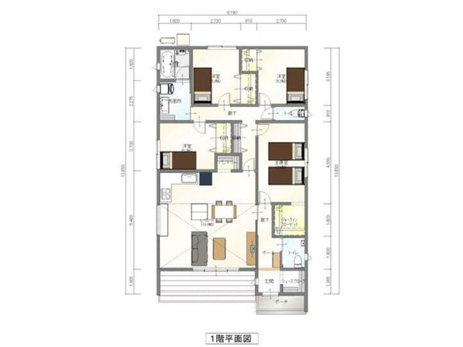 【間取り】 | 伊勢崎市堀下町  【平屋】新築住宅 | 4LDK■太陽光発電システム搭載の家■リビング勾配天井で開放感あり◎