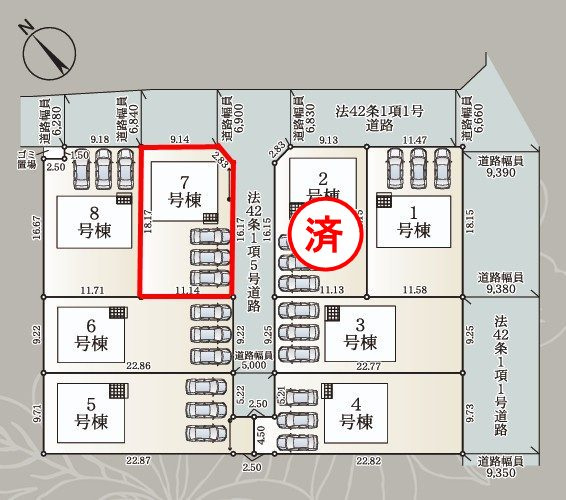 矢吹町八幡町第２１　　　７号棟　　　善郷小学校、矢吹中学区の区画図