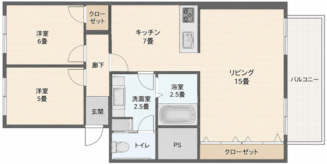 【間取り】 | 保土ヶ谷ファミールハイツ1号棟　バス停約1分/食洗器付システムキッチン