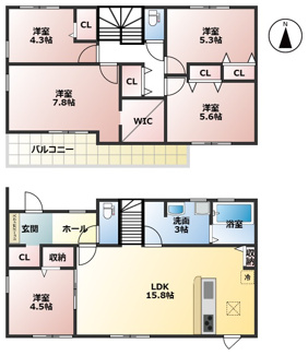【間取り】 | 各務原市上中屋町新築建売限定1邸！敷地面積ゆとりの87坪！お車並列5台可能！ゆとりのお庭もあります♪ | 各務原市上中屋町新築建売限定1邸！敷地面積ゆとりの87坪！お車並列5台可能！ゆとりのお庭もあります♪