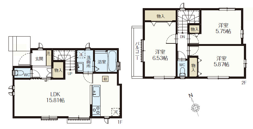 練馬区大泉学園町6丁目　ZEH水準×省エネ邸宅　限定2棟の間取り|B号棟　3LDK+カースペース　敷地面積 95.03ｍ2　建物面積 80.21ｍ2