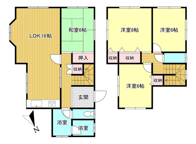 広陵町馬見南5丁目の間取り|4LDK　土地面積:258.51ｍ2　建物面積：99.98ｍ2