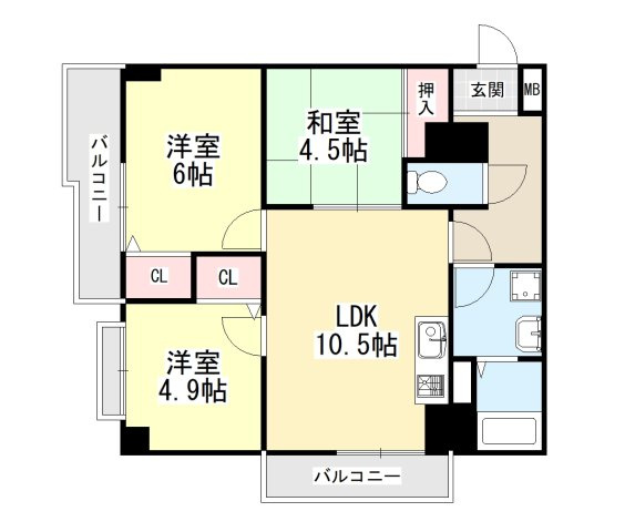 大和高田市西町の賃貸マンションの間取り