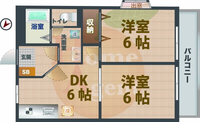 【間取り】 | コモビレッジ南台3号館 | 2DKのお部屋です。
