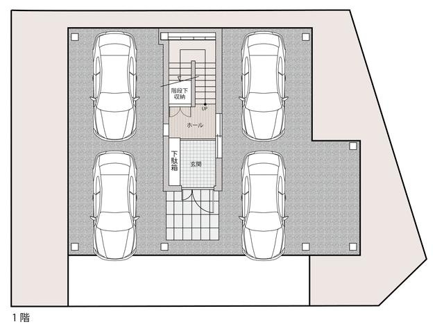 富士市松岡の中古一戸建|１階間取り図です。駐車場は４…
