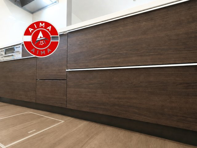 福岡市西区愛宕南1丁目第1-2棟（2号棟）の内観：施工例|ご家族を近くに感じられる対面キッチンのLDK。会話もはずみそうですね。