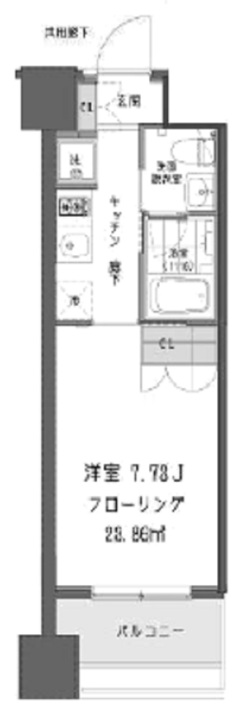 ガーデン蒲田の間取り|1K洋室7.73帖！バストイレ別別独立洗面台付