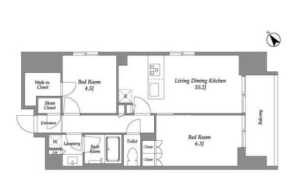 シーズンフラッツ大森西の間取り|南東向きバルコニー角部屋の2LDK
