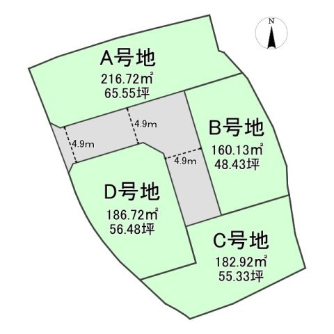 「区画整理地内の一角」高知市福井町C号地　建築条件なし売土地の区画図|全4区画！災害リスクを抑えやすいハザードマップエリア外の立地で安心して暮らせる環境です。
