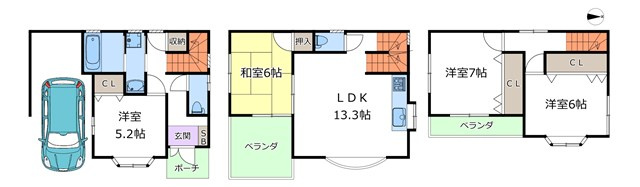 【間取り】 | 豊中市穂積１丁目中古戸建 | エイブルにて取扱い可能な住宅ローンは、全部で10種類以上！お客様にピッタリの住宅ローンを当社のFPよりご案内させて頂きます。住宅ローンのご相談だけでも、お気軽にご相談下さいませ。