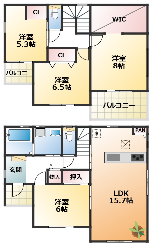 クライン宇都宮市陽南第1期の間取り|全室南向きで陽当たりの良い間取りです
