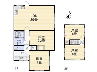 【間取り】 | 【リフォーム住宅】中古一戸建　玉島八島　4LDK | 間取りは4LDK。20畳の広々としたLDKを中心に、全居室がゆとりある広さで設計された、家族みんなが快適に暮らせる住まいです。