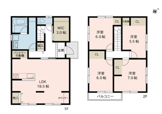 【間取り】 | 新潟市西区坂井東２丁目 | 4LDK＋WIＣの間取りです
駐車スペース2台可
