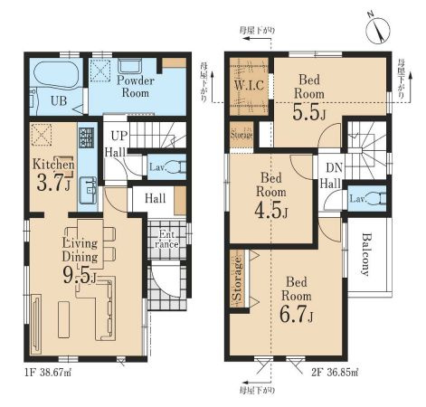 【間取り】 | 東久留米市前沢５丁目　新築戸建て　３号棟 | 3LDK・土地面積96.80ｍ2・建物面積75.52ｍ2