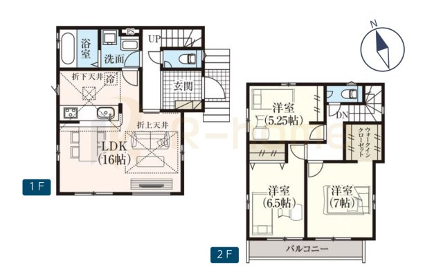 我孫子市並木6期　新築戸建て　2号棟の間取り|3LDK＋WIC、土地面積89.02m2、建物面積87.77m2