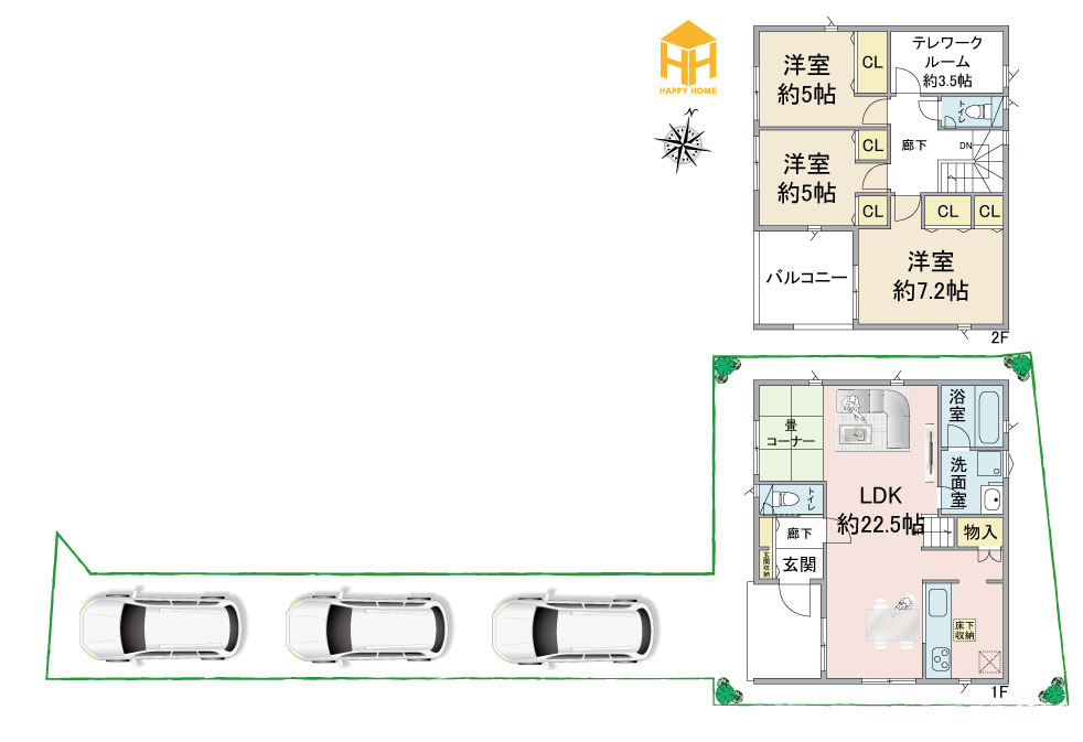 クレイドルガーデン鳥飼西3丁目新築一戸建て│3LDK＋駐車3台可の間取り|※現況と図面が異なる場合現況を優先いたします。