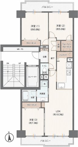 【間取り】 | ニューシティ東戸塚パークヒルズH棟　東戸塚駅6分/南向きバルコニー