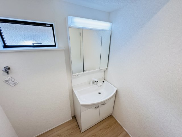 柏市塚崎新築戸建（塚崎第21）の独立洗面台|シャワーヘッド付き三面鏡洗面化粧台