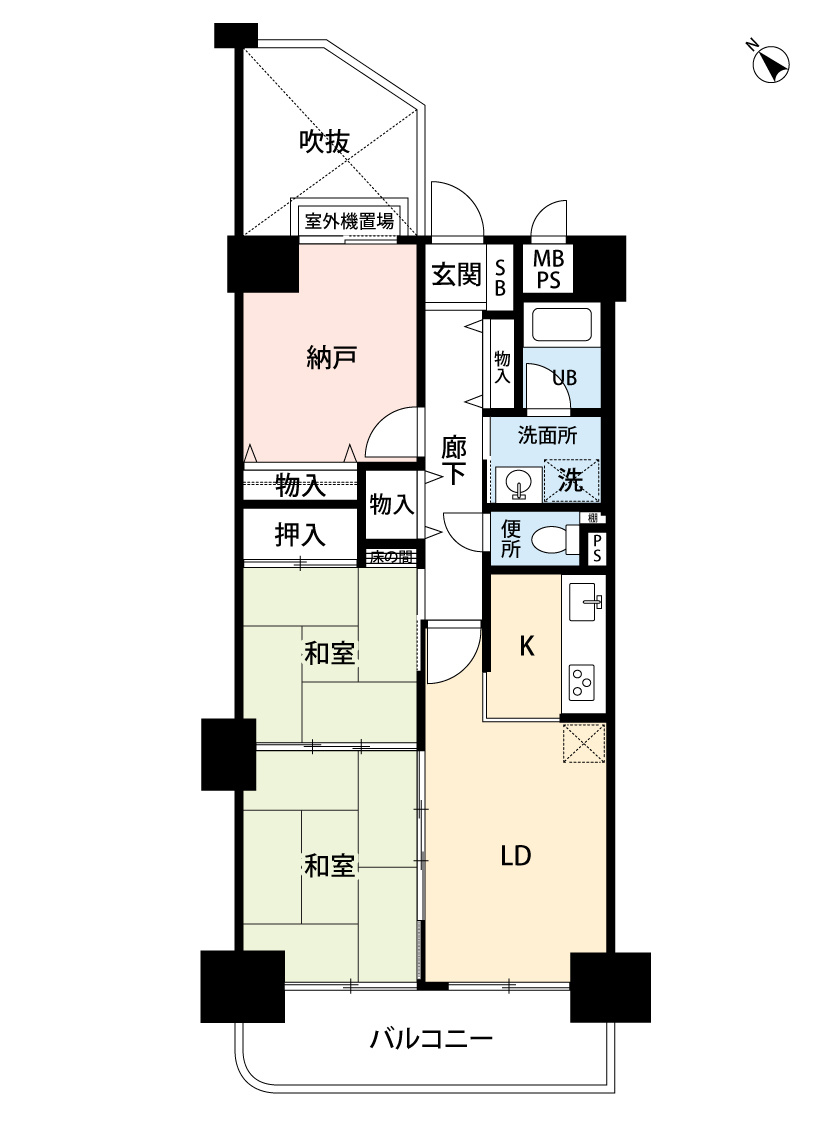 ライオンズマンション姫路東今宿の間取り|2LDK+納戸　南西向きバルコニー
