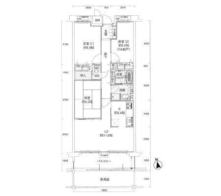 西宮市甲子園三番町の賃貸マンションの間取り