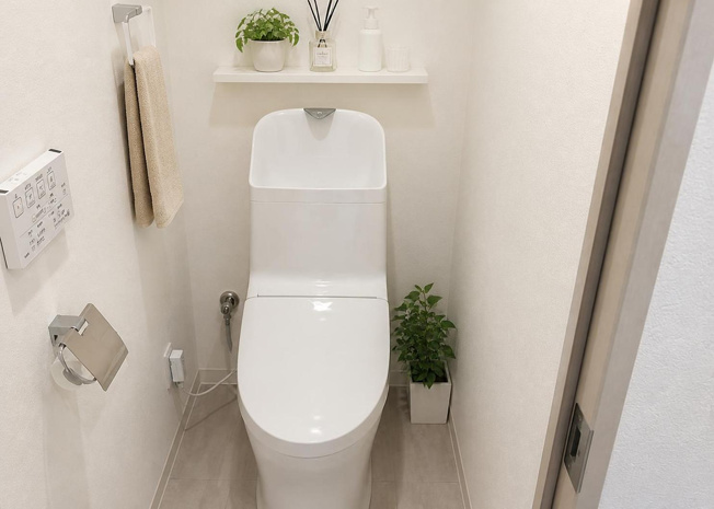 【トイレ】 | アーバンヒルズ西八王子 | 2026年8月に温水洗浄便座へ交換リフォームされたトイレ空間です。壁紙や床材も貼り替えられており、清潔で気持ちの良い印象を与えます。毎日使う空間だからこそ居心地の良さにこだわった仕上がりです。