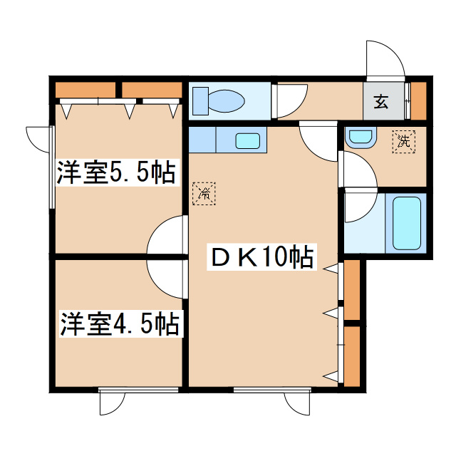 釧路市貝塚２丁目のアパートの間取り