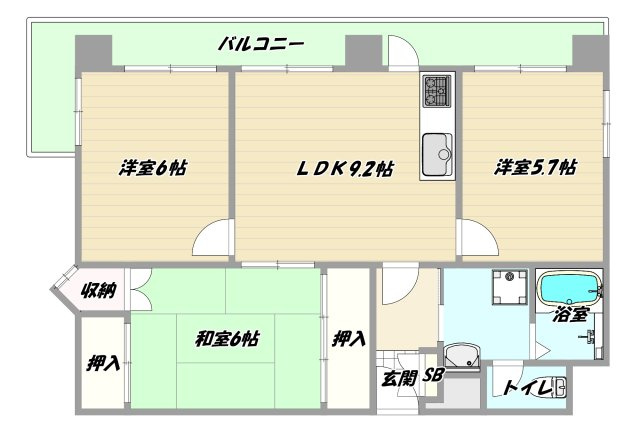 大阪市淀川区木川東４丁目の賃貸マンションの間取り