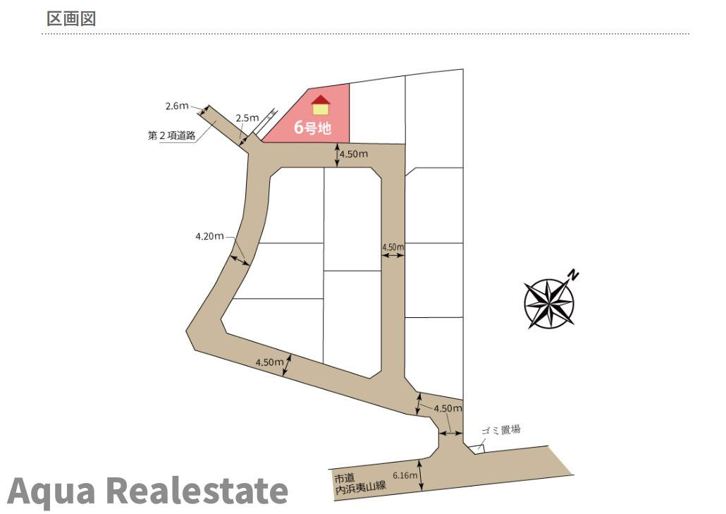 徳島市八万町内浜　新築分譲住宅の区画図