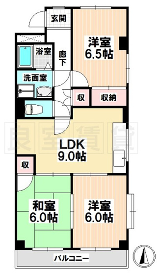 【間取り】 | メゾン福池 | 反転有り　中部屋