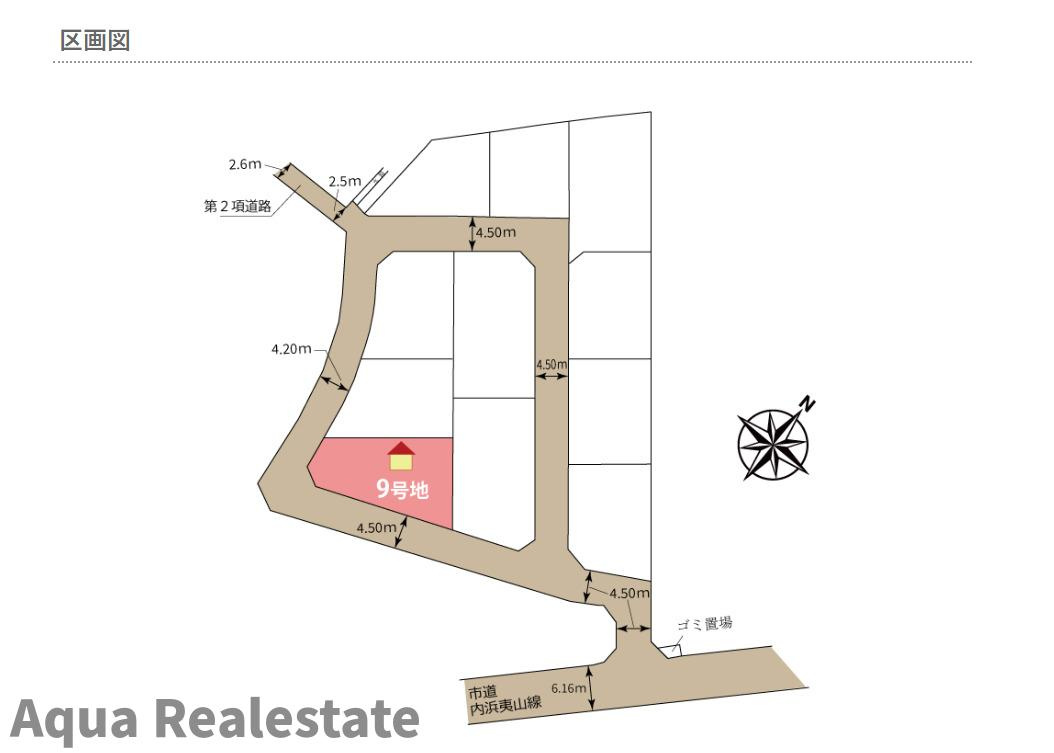 徳島市八万町内浜　新築分譲住宅の区画図
