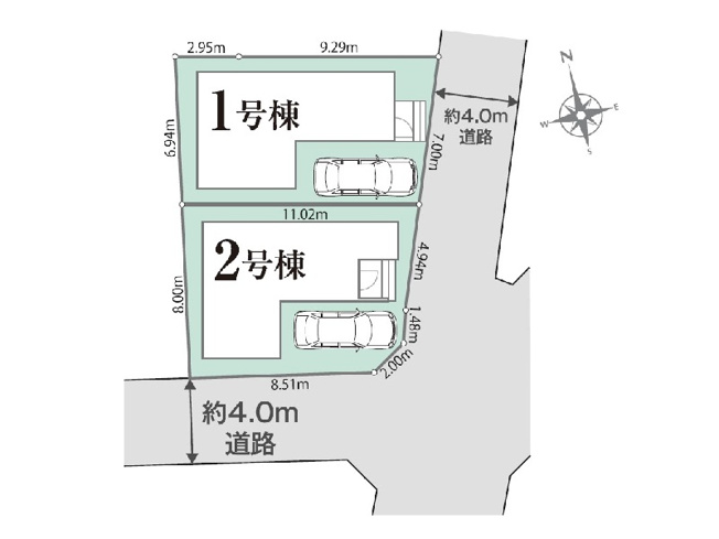 【区画図】 | 練馬区大泉学園町5丁目　新築一戸建住宅　全2棟（保谷店） | 2号棟/東南角地のため陽当たり、風通し共に良好です。
関越自動車道が近く、休日のお出かけも便利です。