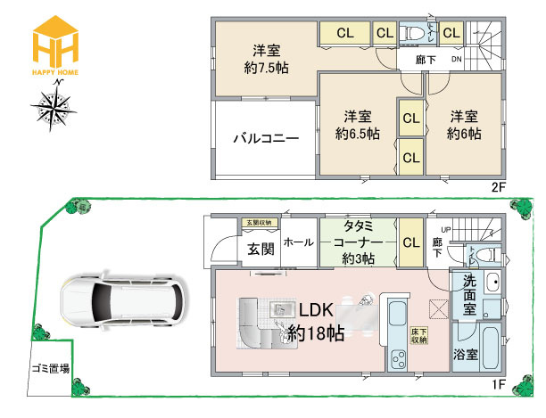 クレイドルガーデン鳥飼西3丁目新築一戸建て│3LDK＋駐車1台可の間取り|※現況と図面が異なる場合現況を優先いたします。