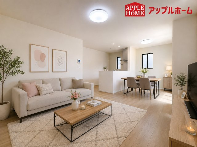 ハートフルタウン さいたま市北区奈良町42番の居間・リビング|人気の対面式キッチンで会話も弾みます！お食事の準備をしながらでもご家族とのコミュニケーションを楽しめますね♪
※家具はCGです