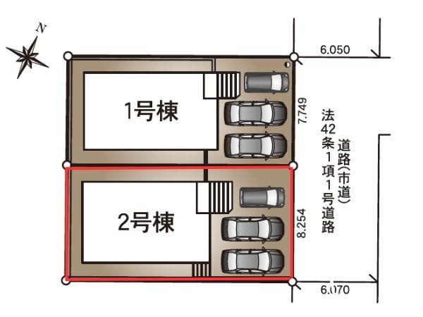寒田南町第1-2号棟の区画図|※図面と現況が異なる場合は現況を優先させていただきます。