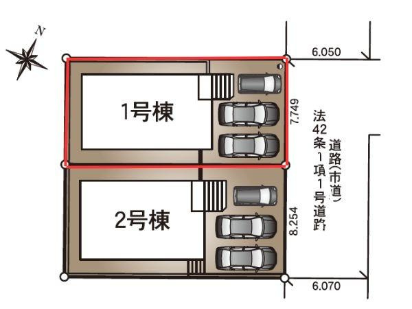 寒田南町第1-1号棟の区画図|※図面と現況が異なる場合は現況を優先させていただきます。