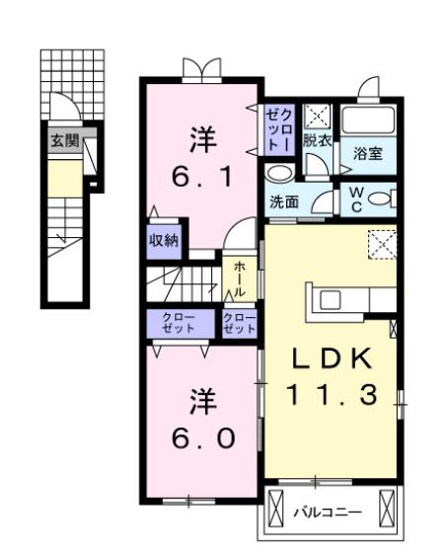 【間取り】 | CAROLⅡ | 広々したリビングがある2LDKの間取りです！