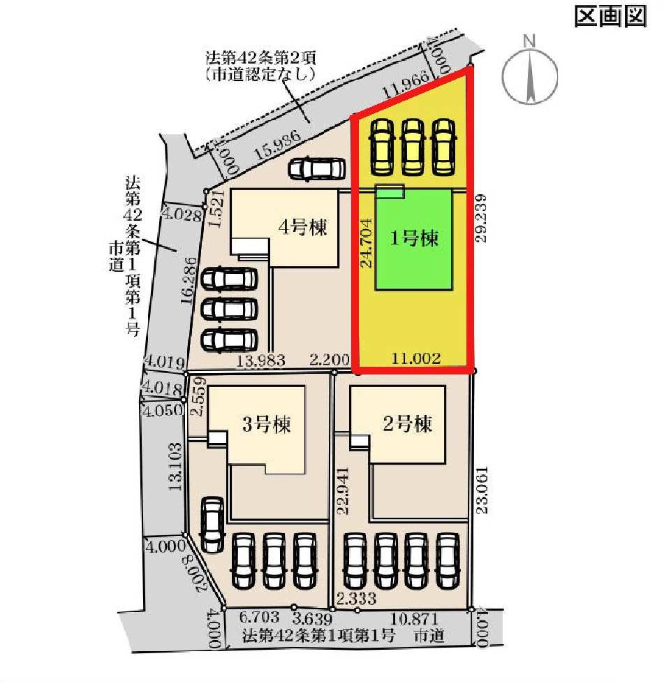 新築　高崎市乗附町第２　Livele Garden.S　１号棟の区画図|1号棟　区画図　北西側接道幅員約3ｍ
