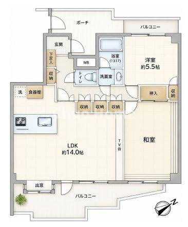 ヴィルヌーブ一之江の間取り|最上階（12階）南東向き・両面バルコニーにつきまして日当たり・通風・眺望良好