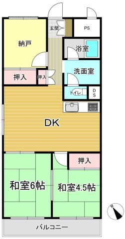 パレスハイツ京橋の間取り|中古マンション　2DK+納戸　専有面積：54.18㎡（壁芯）　南東向き