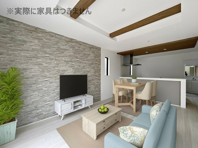 新築戸建・新築建売　郡山市富田町字下西田　富田西小・第六中の居間・リビング|画像はバーチャルホームステージングの加工による演出で、実際の家具は付きません。