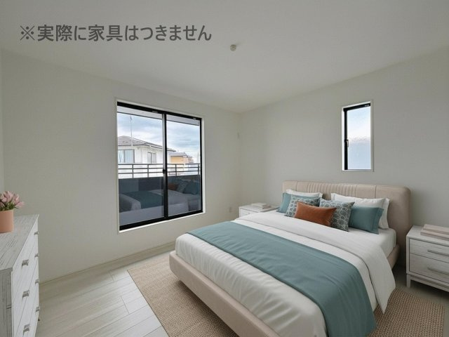 新築戸建・新築建売　郡山市富田町字下西田　富田西小・第六中の洋室|画像はバーチャルホームステージングの加工による演出で、実際の家具は付きません。