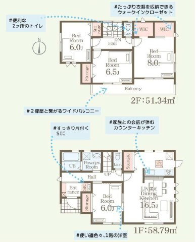 新築　高崎市中豊岡町第５　Livele Garden.S　１号棟の間取り|建物面積110.13㎡　全居室南向き・6帖以上♪シューズインクローク・ウォークインクローゼット・各部屋収納付きで便利です！二部屋分のバルコニーはお洗濯物が沢山干せます◎
						
