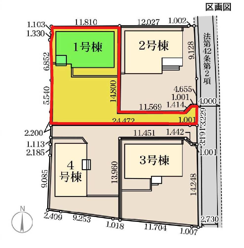 新築　高崎市中豊岡町第５　Livele Garden.S　１号棟の区画図|1号棟　区画図　東側接道幅員約2.7ｍ
