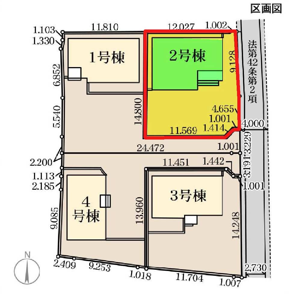 新築　高崎市中豊岡町第５　Livele Garden.S　2号棟の区画図|2号棟　区画図　東側接道幅員約2.7ｍ
