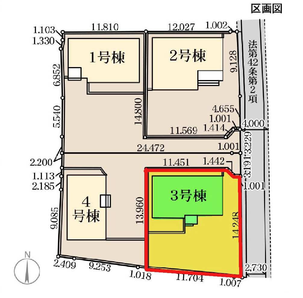 新築　高崎市中豊岡町第５　Livele Garden.S　3号棟の区画図|3号棟　区画図　東側接道幅員約2.7ｍ
