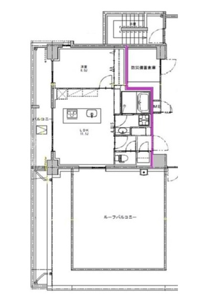 TFレジデンス京急蒲田の間取り|最上階角部屋ルーフバルコニー付アイランドキッチンの1LDK