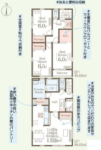 新築　高崎市中豊岡町第５　Livele Garden.S　4号棟の間取り|建物面積97.70㎡　全居室6帖以上♪パントリー・ウォークインクローゼット・各部屋収納付きで便利です！日当たりの良いバルコニーはお洗濯物もよく乾きそうです◎
						
