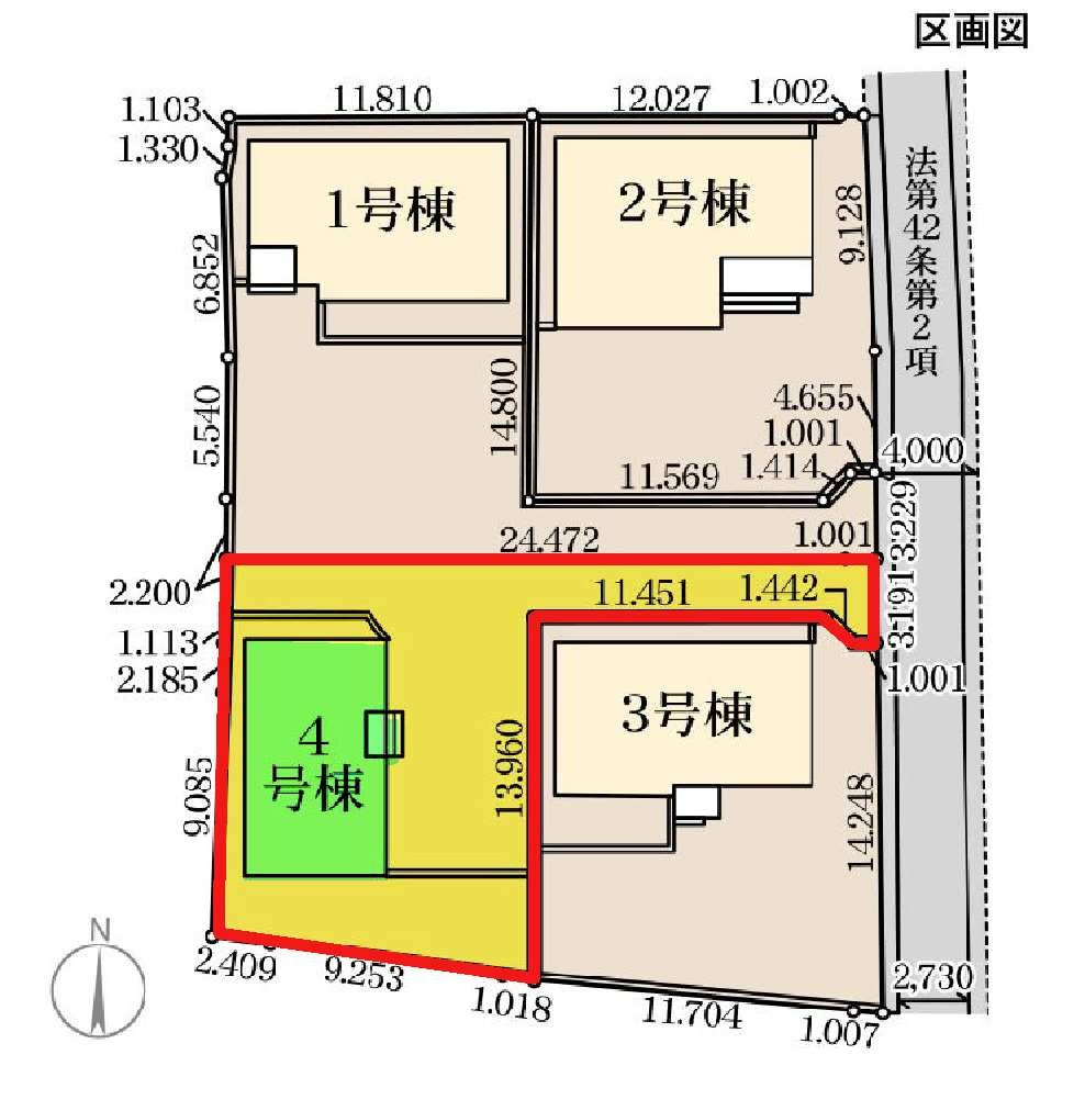 新築　高崎市中豊岡町第５　Livele Garden.S　4号棟の区画図|4号棟　区画図　東側接道幅員約2.7ｍ
