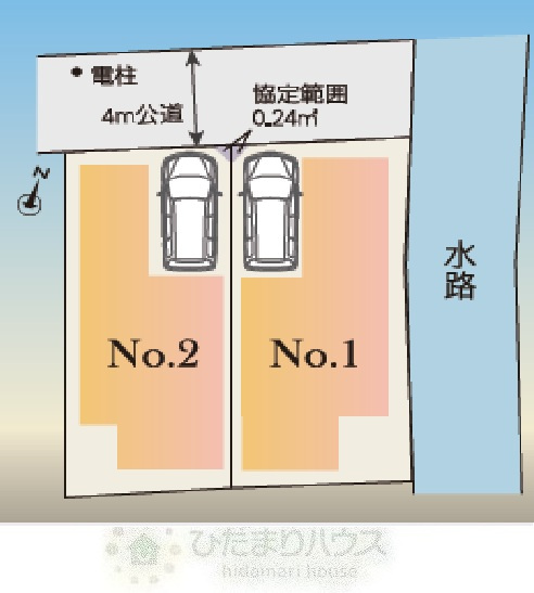 柏市西原130②　新築戸建　1号棟の区画図|接道：北側約4ｍ公道