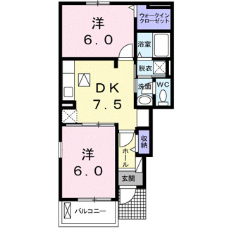 【間取り】 | ボヌール・ジェイ　Ⅱ　2DKHW